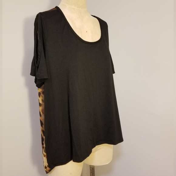 CHEETAH HIGH LOW ANIMAL PRINT LEOPARD PLUS SZ 3X COLD SHOULDER TOP CONTEMPORARY - Picture 4 of 6